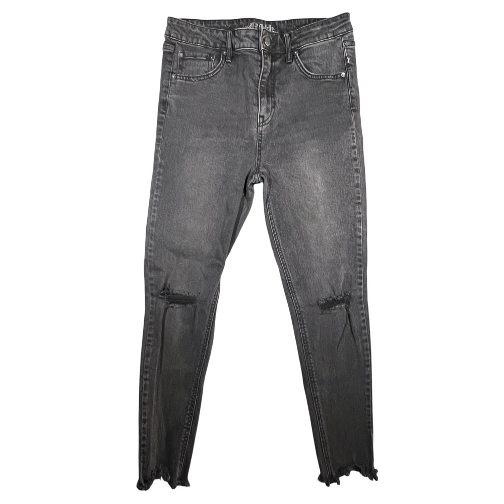 Wild Fable Women's Size 10 Washed Black Distressed Skinny Ankle Jeans Raw Hem‎
